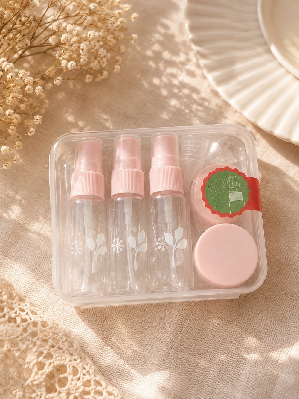 Travel Makeup Spray & Cream Jar Set - Pink